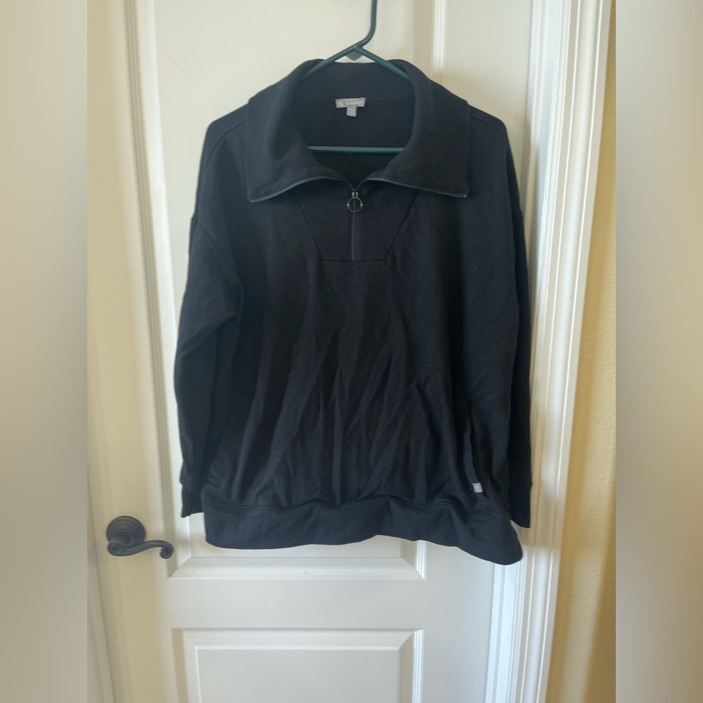 Talbots 1/4 Zip Black Sweatshirt Pullover XL Petite